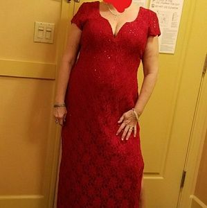 Connected Apparel Red Sequined Lace Gown, sz 12